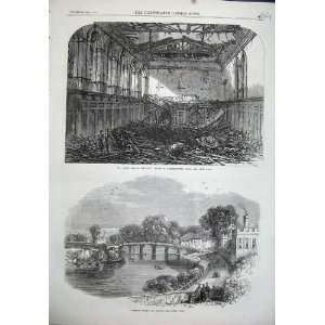  1864 Ruins Building London Hampton Court Old Bridge Art 