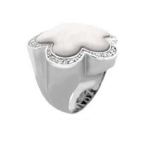 Ring 925 Rhodium Mother of Pearl & Flower Design 