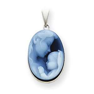  14k White Gold Mother Agate Cameo with Sentiment Pendant 
