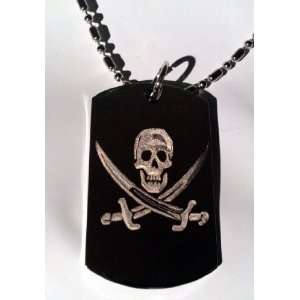 Skull Jolly Roger Cross Swords Logo Symbols   Military Dog Tag Luggage 