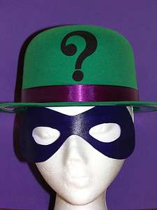 RIDDLER Green Velour DERBY HAT & Green or Purple EYE MASK Costume 