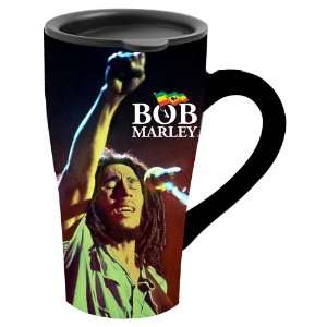 Silver Buffalo Bob Marley Fist, Ceramic Travel Mug with Friction Lid 