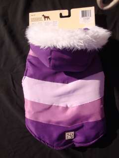 Dog coat Purple Striped Hooded Dog Coat Medium   New for Fido  