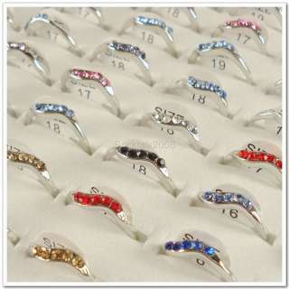   Lots of 50 PCS Silver Plated Rhinestone Crystal Rings 50A20  