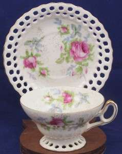 Pretty Pink Rose Cup & Saucer Latice Edge Vintage Japan  