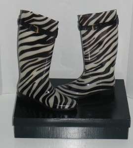   Lauren Rossalyn Black/White Zebra Print Rainboots size 10 NIB  