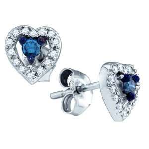  0.21carats Blue and White Diamond Heart Earrings Studs 10k 