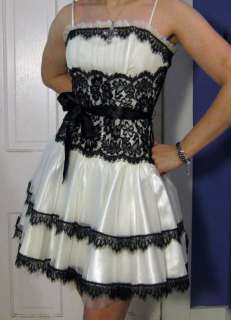   Black & White Lace Jessica McClintock Cocktail Party Dress prom XS 2