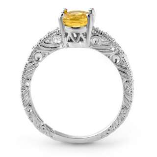   YELLOW SAPPHIRE & DIAMOND RING ELEGANTLY SET IN SOLID 14KT WHITE GOLD