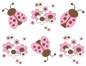 LADYBUG PINK BROWN FLORAL FLOWERS BABY NURSERY GIRL WALL BORDER 