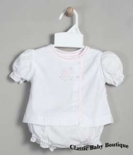 NWT Petit Ami Girls White Pink Lamb Diaper Set Newborn 2pc  
