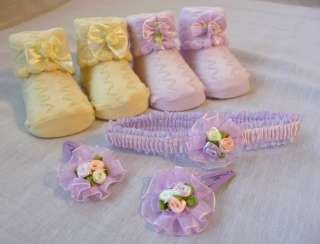 Baby Newborn Knit Bow Booties Socks Choose Set Boy Girl  