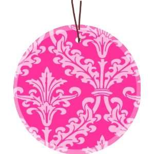  Rikki Knight Hot Pink Damask Design Design Glass Round 