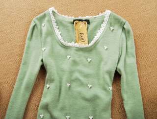   Sweet Long Sleeve Hand beading Lace Mint Green Mini Dress 1877#  
