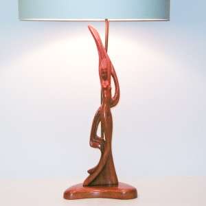   Modernist Woman Teak Wood Lamp VTG Mid Century Heifetz Era  