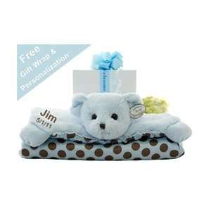  Personalized Posh Dots Teddy Belly Blanket   Blue Baby