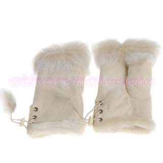Fashion Soft Rabbit Fur Warmer Fingerless Glove Mitten  
