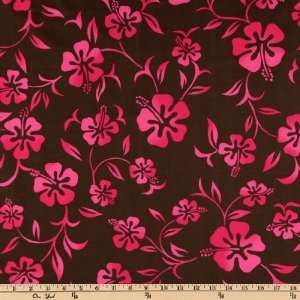  44 Wide Tropical Broadcloth Floral Pink/Chocolate Fabric 
