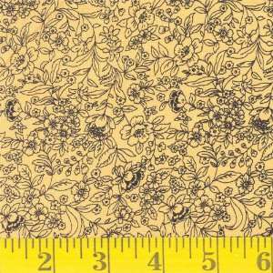  45 Wide Tiny Flower Vines Bright Yellow Fabric By The 