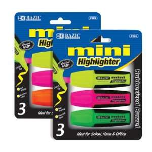  BAZIC Mini Fluorescent Highlighters with Cushion Grip (3 