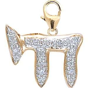  14K Gold 1/10ct HIJ Diamond Chai Spring Ring Charm Arts 