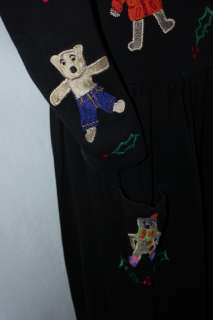 Michael Simon Lite Dress Embroidered Holiday Christmas Teddy Bears 
