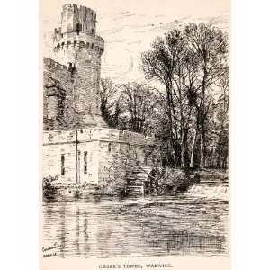 1925 Wood Engraving Caesars Tower Warwick England 
