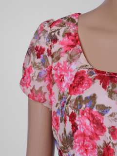   Ribbon Waist Floral Print Layered Hem Hot Summer Sun Dress  
