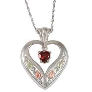  Black Hills Gold on Sterling Genuine Garnet Heart Necklace 