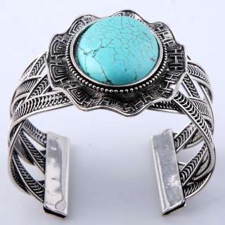 Tibet silver oval big howlite turquoise bead fashion adjustable cuff 