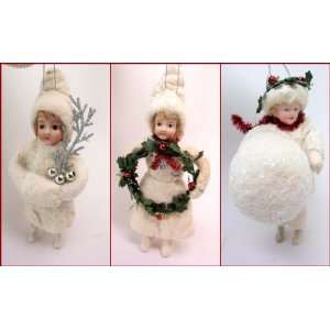  Christmas Holiday Ornament Set 3 Vintage Style Cotton 