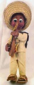 Cute Vintage MEXICAN MAN w MANDOLIN CLOTH DOLL Musician  