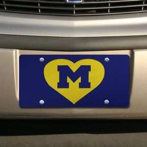  NCAA Michigan Wolverines Navy Blue Mirrored Heart License 