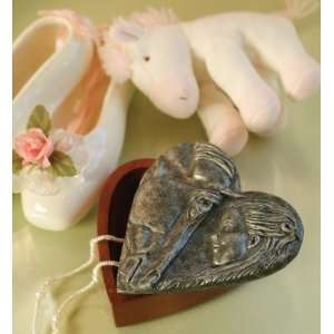  Girl and Horse Heart Shaped Jewelry Box, Pewter