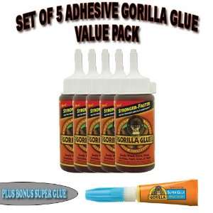  Gorilla 5 Pack 4 Oz. Glue Plus Bonus 3 Gram Gorilla Super Glue 