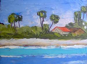 IMPRESSIONIST Landscape Painting Florida BEACH COTTAGES Art 8 x10 