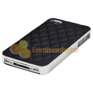   Leather w/ Silver Hard Case+PRIVACY Filter Protector for iPhone 4 G 4S