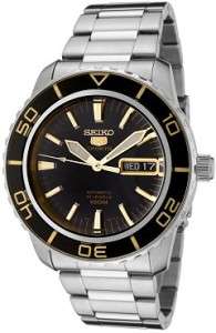 New Seiko Mens 5 Sports 100M Automatic Diver Black Dial Watch SNZH57 