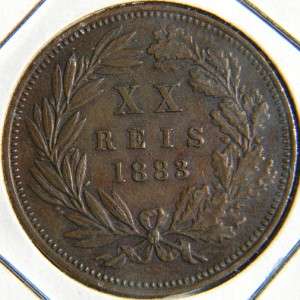 PORTUGAL, Luiz I 1883 bronze XX 20 Reis, 2nd yr; brown XF+  