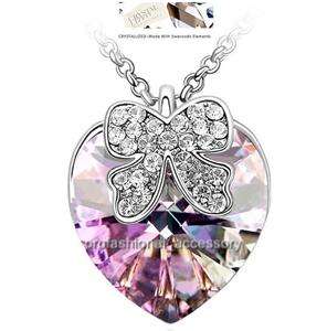 Swarovski Crystal Charm Heart Ribbon Pendant Necklace  