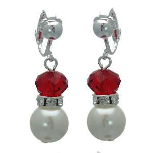  Marie Louise Silver Ruby Crystal Pearl Clip On Earrings 