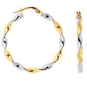  14K 2 Tone Gold Round Twisted Tube Hoop Earrings (32 x 