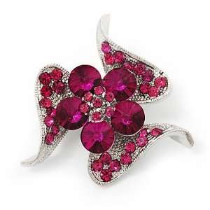  Dazzling Fuchsia Crystal Floral Brooch Jewelry