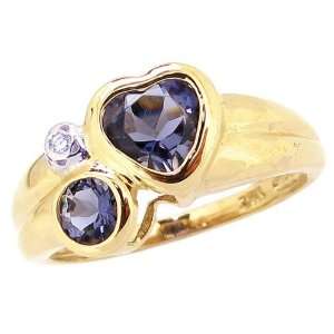  14K Yellow Gold Heart and Round Gemstone Ring with Diamond 