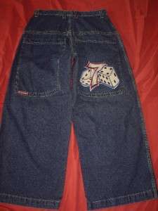 RARE JNCO Jeans Loose Fit Wide Leg Dice with Lucky 7 Patch on Back 
