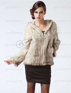 100% Real Genuine Knitted Mink Fur with Hood Coat Jacket Outwear 
