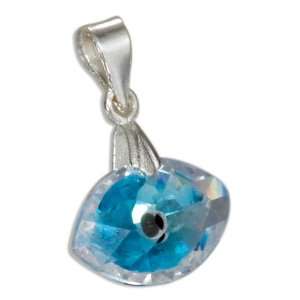  Sterling Silver Evil Eye Pendant with Blue Crystal 