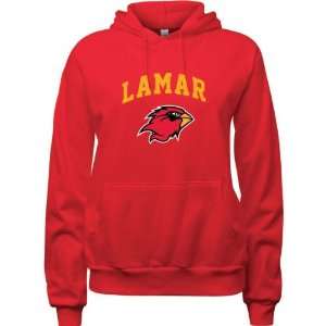  Lamar Cardinals Red Womens Arch Logo Hooded Sweatshirt 
