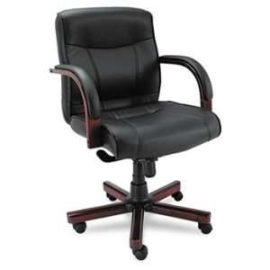  Madaris Mid Back Swivel/Tilt Leather Chair w/Wood Trim 