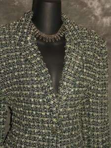 St John collection green shimmer knit suit jacket blazer size 8 10 12 